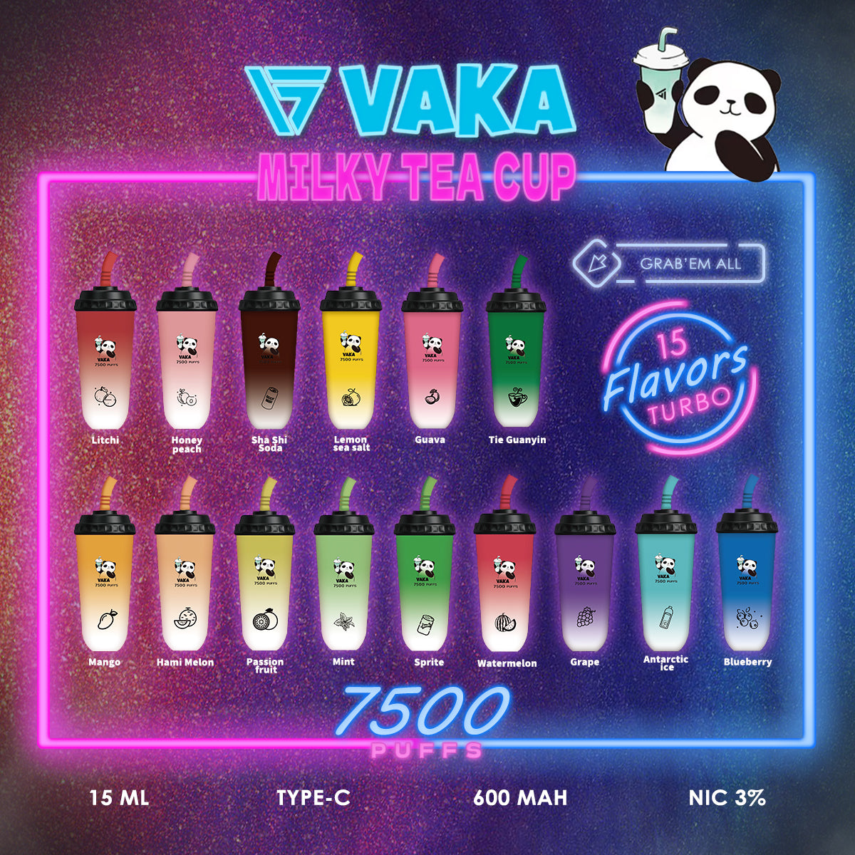 VAKA奶茶杯 - 7500口PUFFS 拋棄式電子煙/ 一次性可充電奶茶杯 - VAKA糖果雲煙館