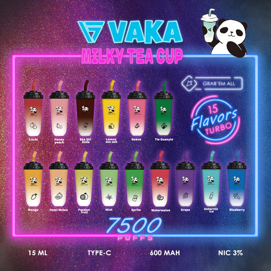 VAKA奶茶杯 - 7500口PUFFS 拋棄式電子煙/ 一次性可充電奶茶杯 - VAKA糖果雲煙館