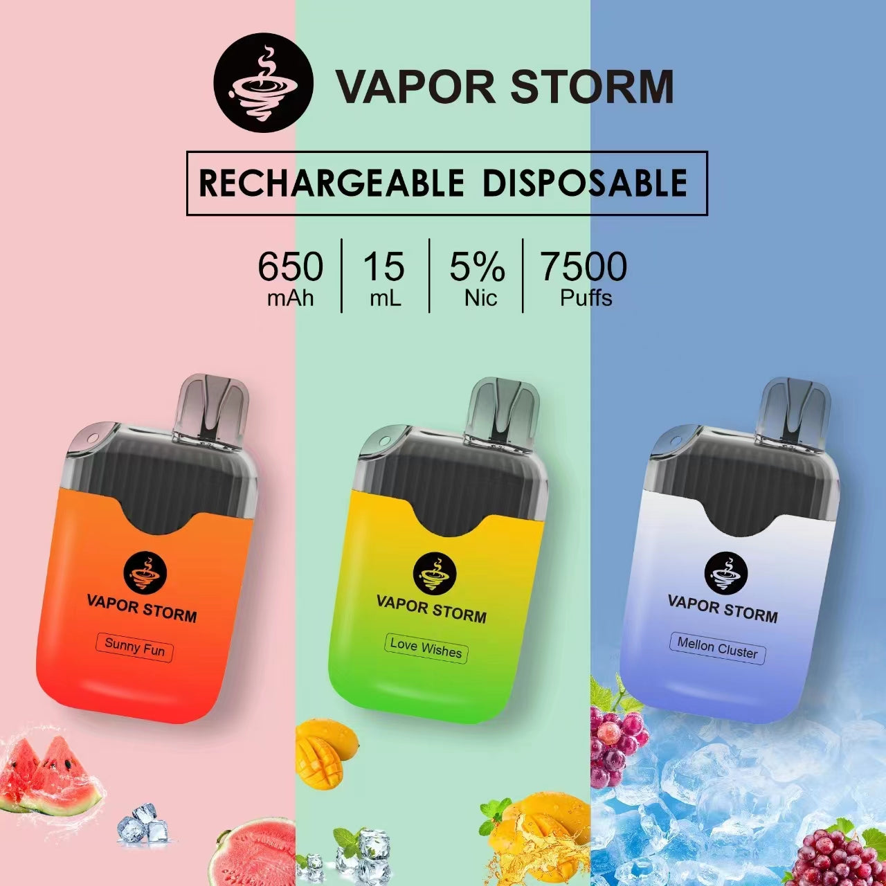 VAPOR STORM風暴拋棄式 一次性電子菸 可充電7500口抛棄式-VAKA糖果雲煙館