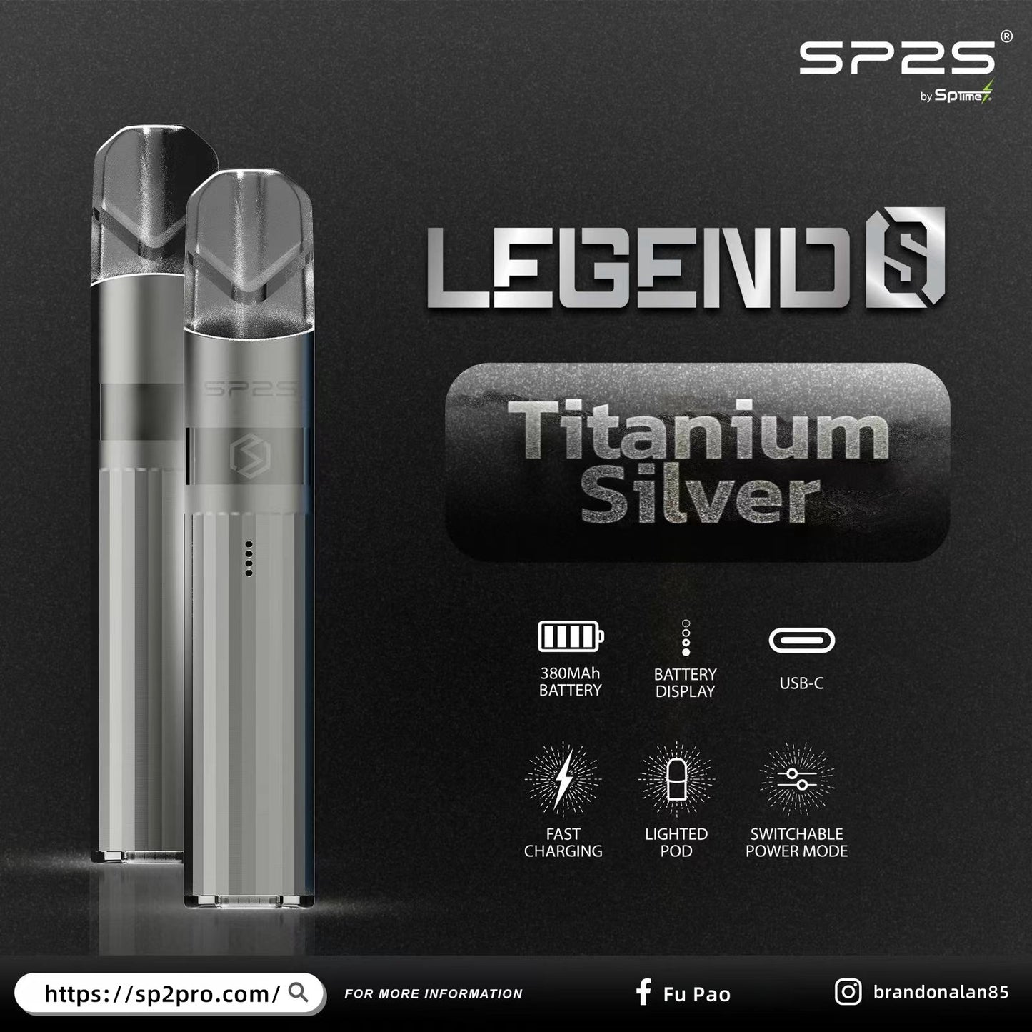 【SP2S Legend S 傳奇版主機】  SP2鈦發光主機全新升級版煙桿-兩檔調節8/9W-底部發光💥 通配一代lana/Sp2s/ilia等一代煙彈-VAKA糖果雲煙館