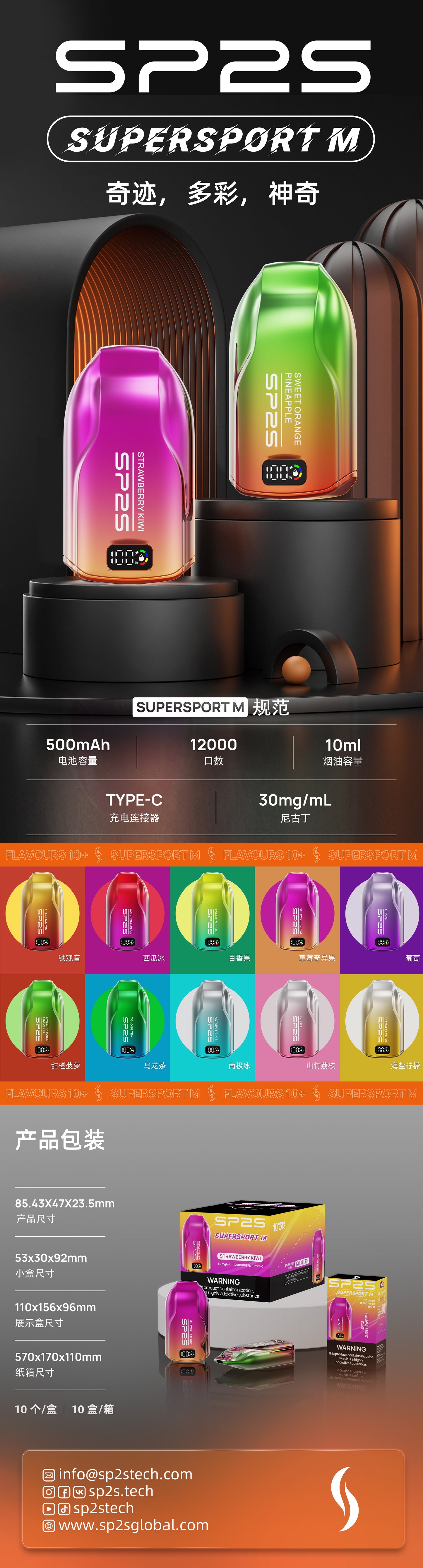 SP2拋棄式 12000口  擁有發光顯示屏 可充電電子煙 30ml超大容量-VAKA糖果雲煙館