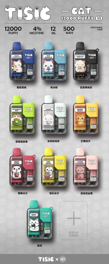 TISIC猫12000口拋棄式 一次性大容量可愛電子煙-VAKA糖果雲煙館